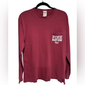 Victoria's Secret PINK Nation Burgundy Long Sleeve Pocket Top XS - Like New